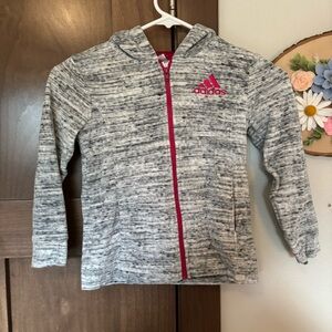 Adidas Girls Zip Hoodie Size 6 Heather Gray Pink Stripe Velvet Athletic Sporty